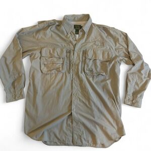 Cabela's Guidewear Long Sleeve Fishing Shirt Tan Men's Large